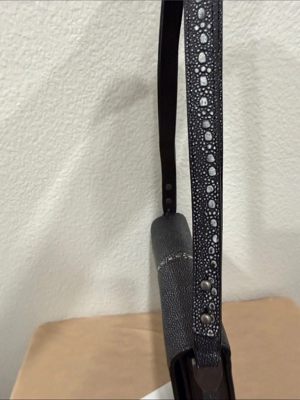 LOEFFLER RANDALL  Black Textured Crossbody sharkskin print. STUNNING!